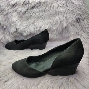 Eileen Fisher Lily Half D'Orsay Suede Wedge Pumps Womens Size 7.5 Black